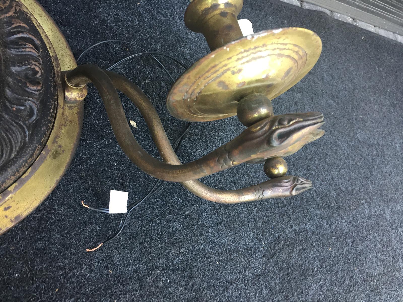20th Century Pair of Large Scale Regency Style Iron and Brass Sconces For Sale 10