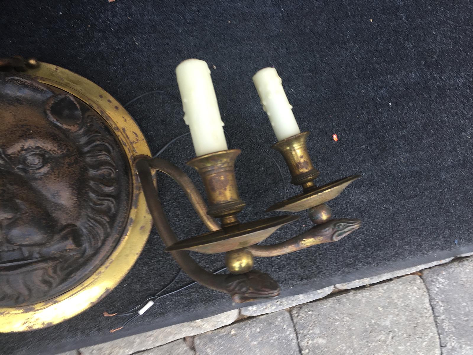 20th Century Pair of Large Scale Regency Style Iron and Brass Sconces For Sale 5