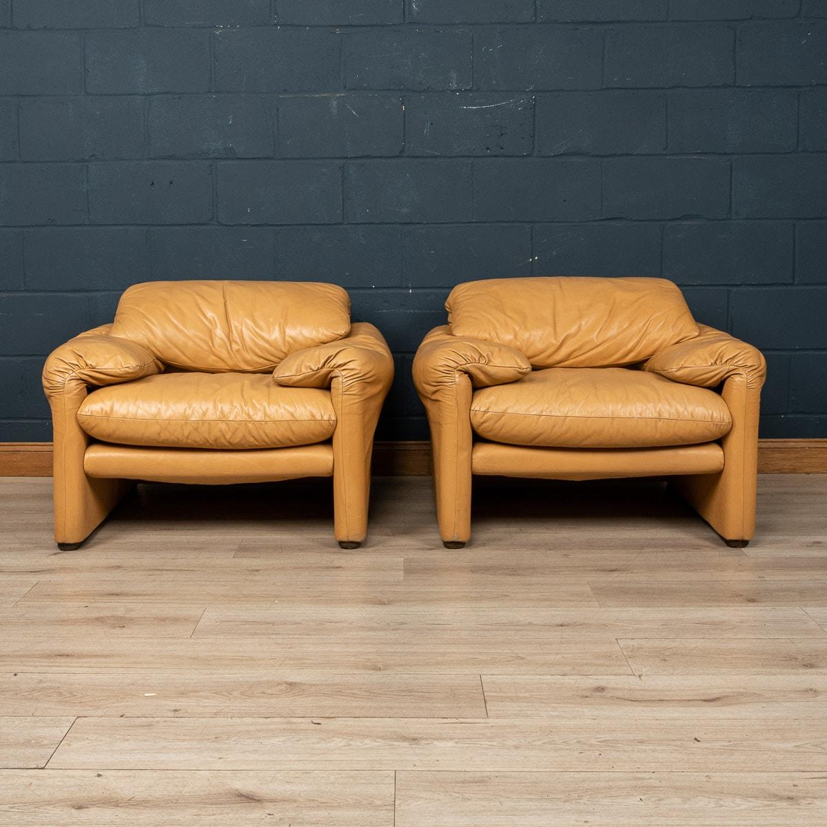 Italian 20th Century Pair of Leather Armchairs in by Vico Magistretti, Italy, c.1980