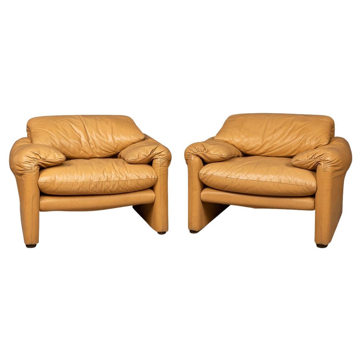 20th Century Pair of Leather Armchairs in by Vico Magistretti, Italy, c.1980