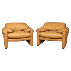 20th Century Pair of Leather Armchairs in by Vico Magistretti, Italy, c.1980