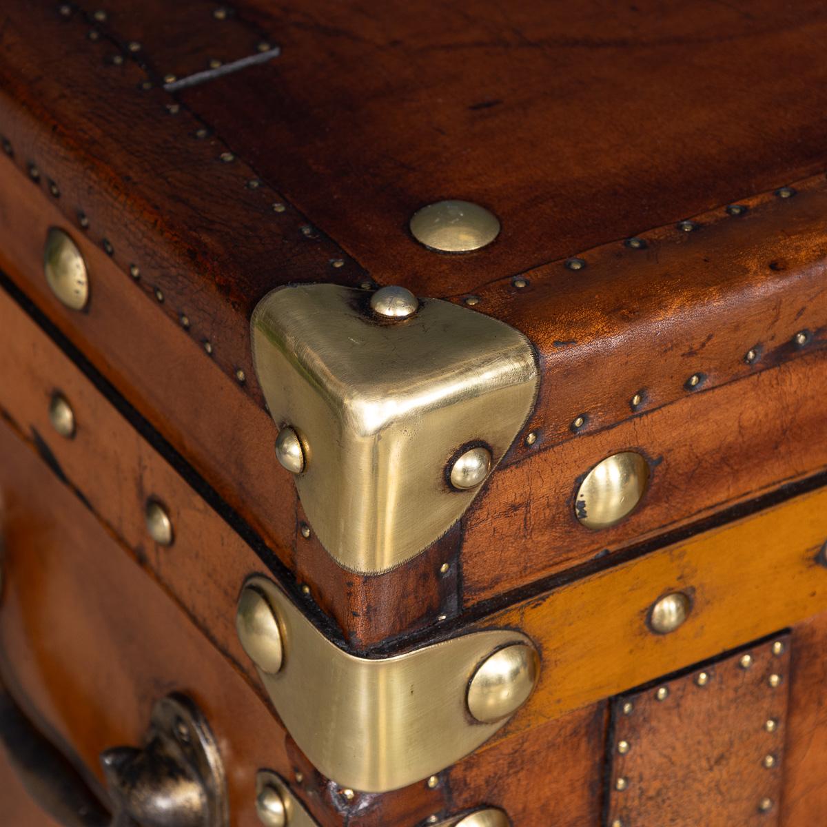 20th Century Pair Of Leather Clad English Army / Navy Style Trunks For Sale 4