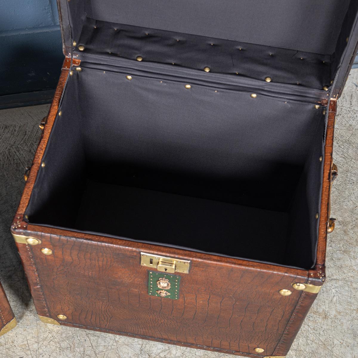 20th Century Pair Of Leather Clad English Army / Navy Style Trunks For Sale 4