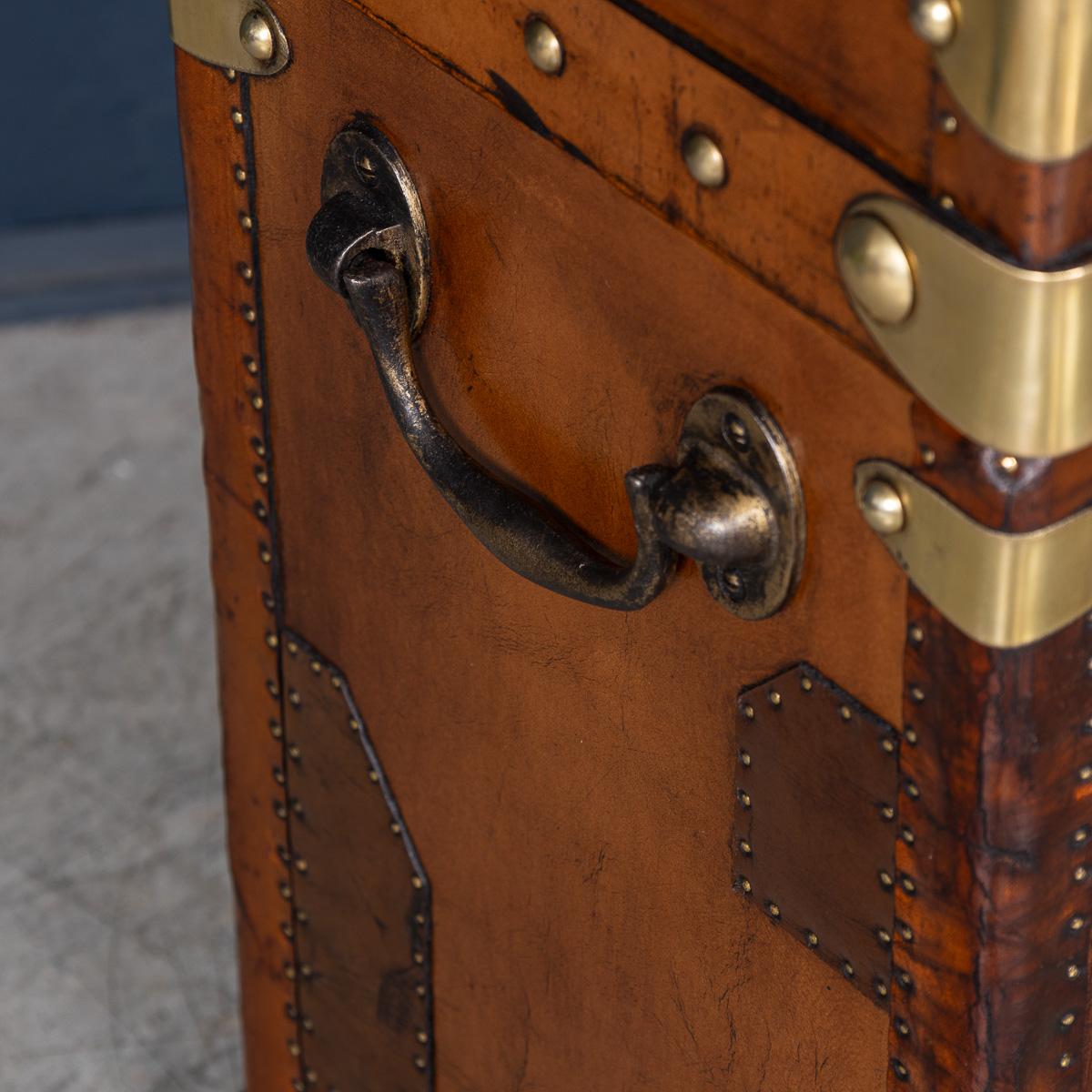 20th Century Pair Of Leather Clad English Army / Navy Style Trunks For Sale 5