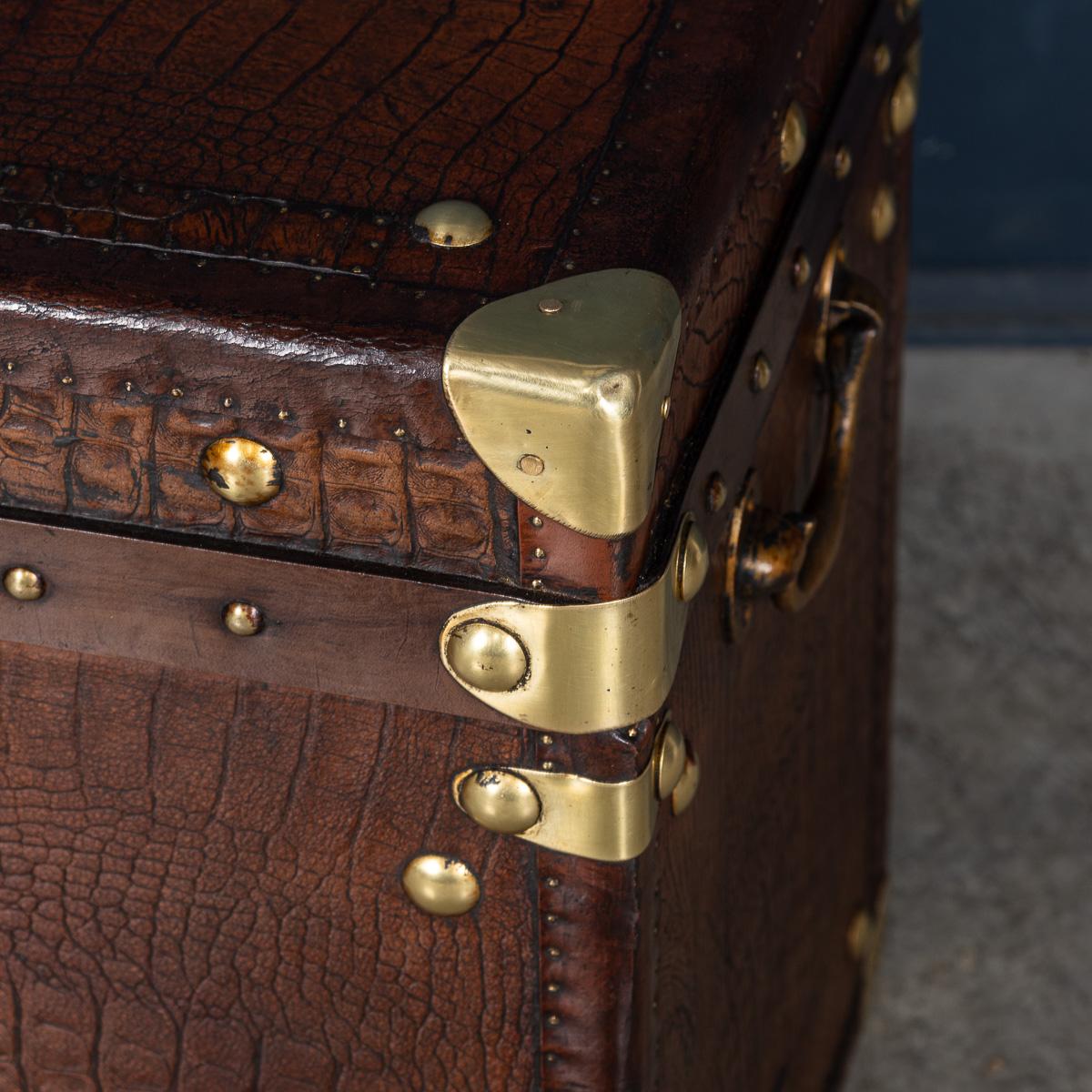 20th Century Pair Of Leather Clad English Army / Navy Style Trunks For Sale 5