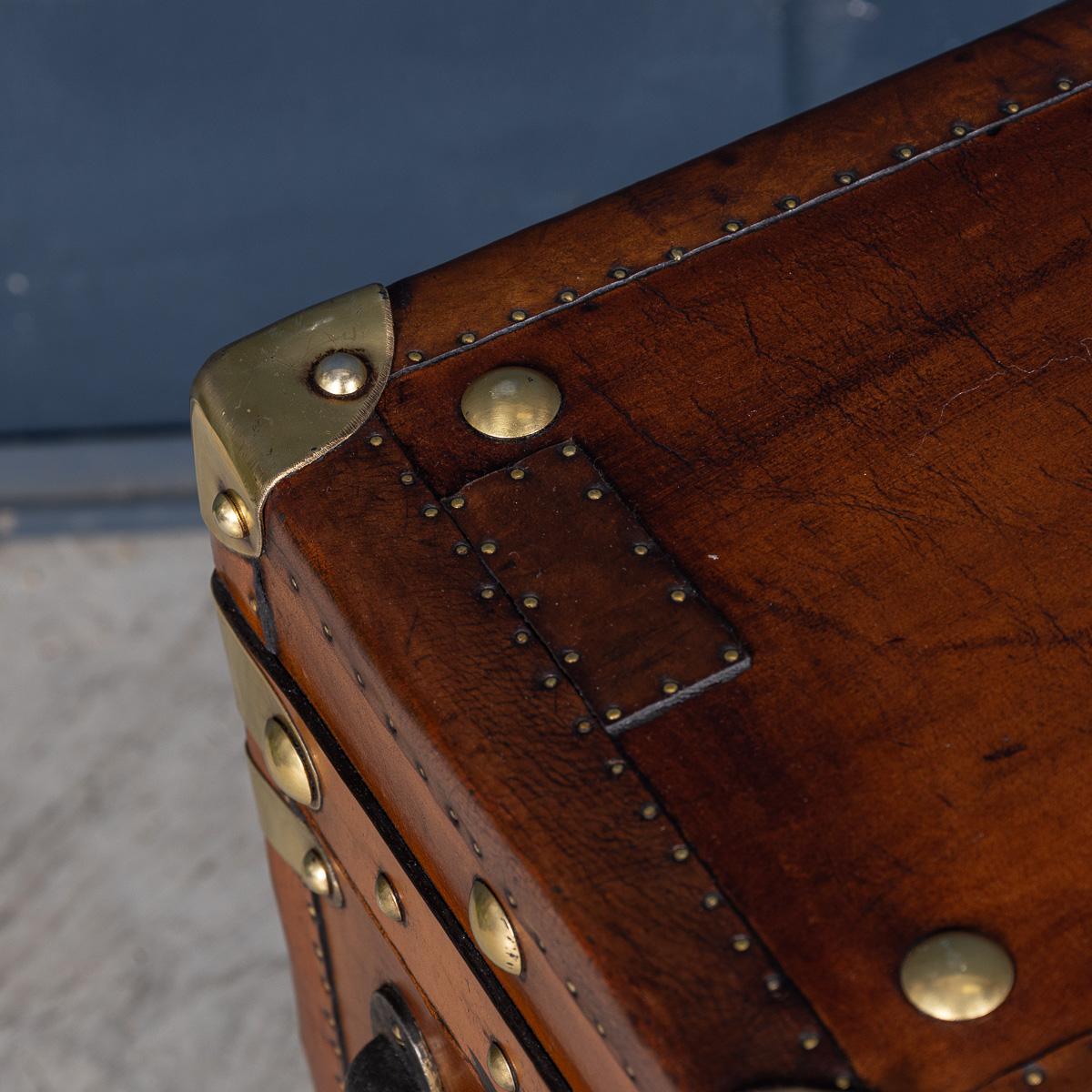 20th Century Pair Of Leather Clad English Army / Navy Style Trunks For Sale 6