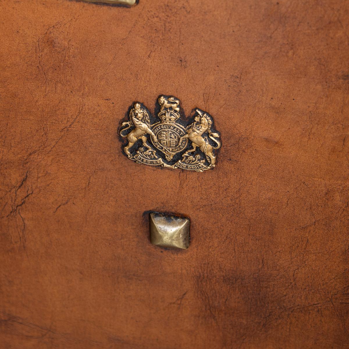 20th Century Pair Of Leather Clad English Army / Navy Style Trunks For Sale 8
