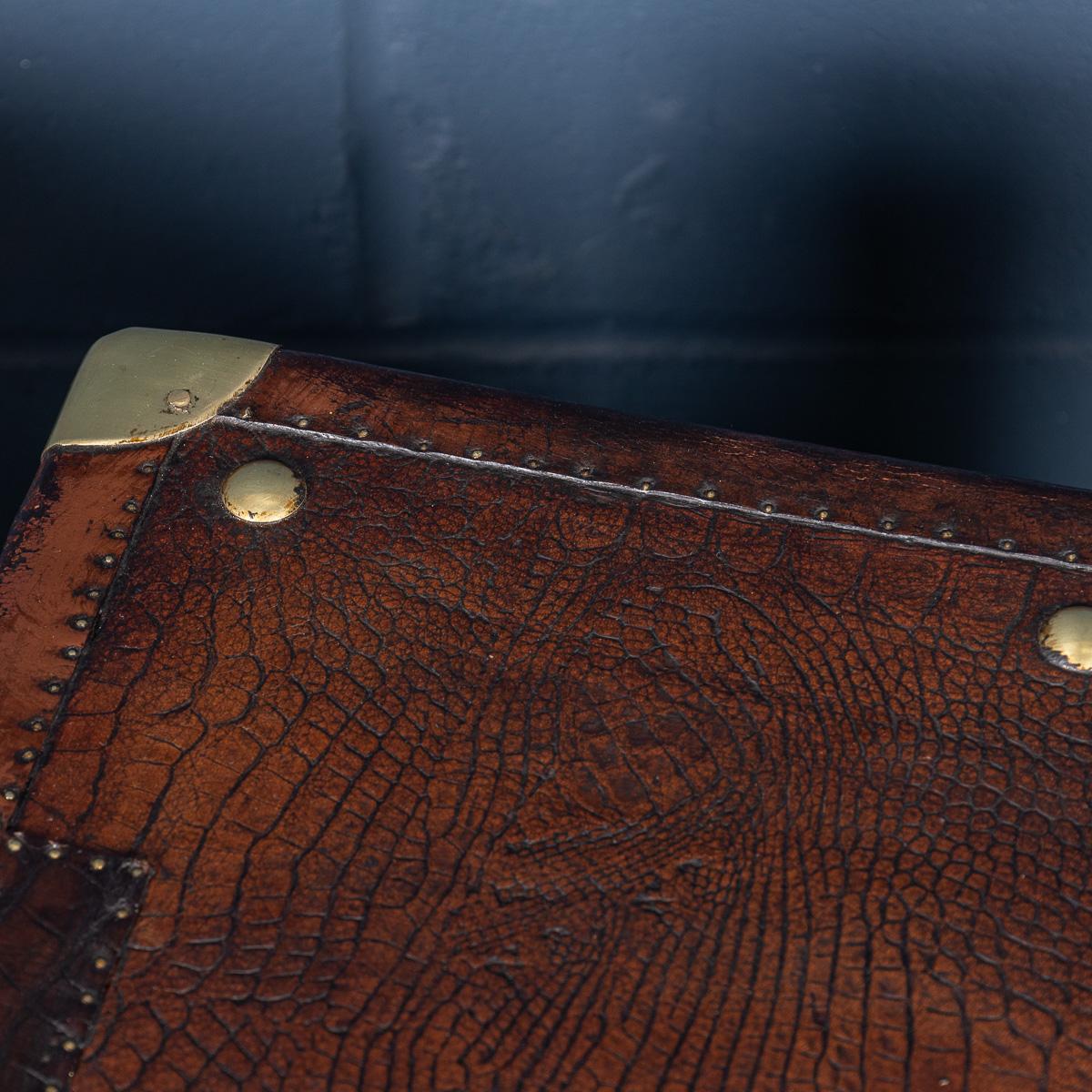 20th Century Pair Of Leather Clad English Army / Navy Style Trunks For Sale 8