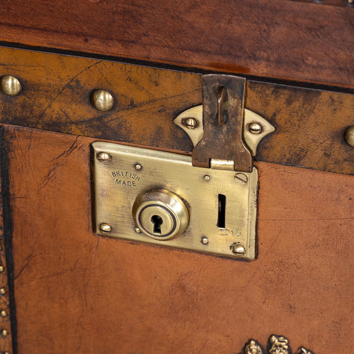 20th Century Pair Of Leather Clad English Army / Navy Style Trunks For Sale 9