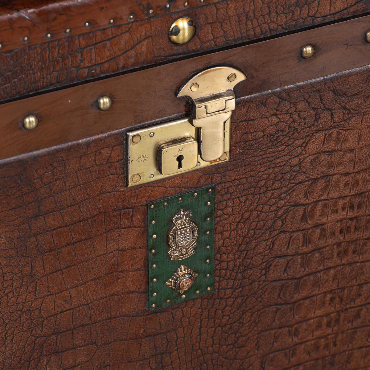 20th Century Pair Of Leather Clad English Army / Navy Style Trunks For Sale 10