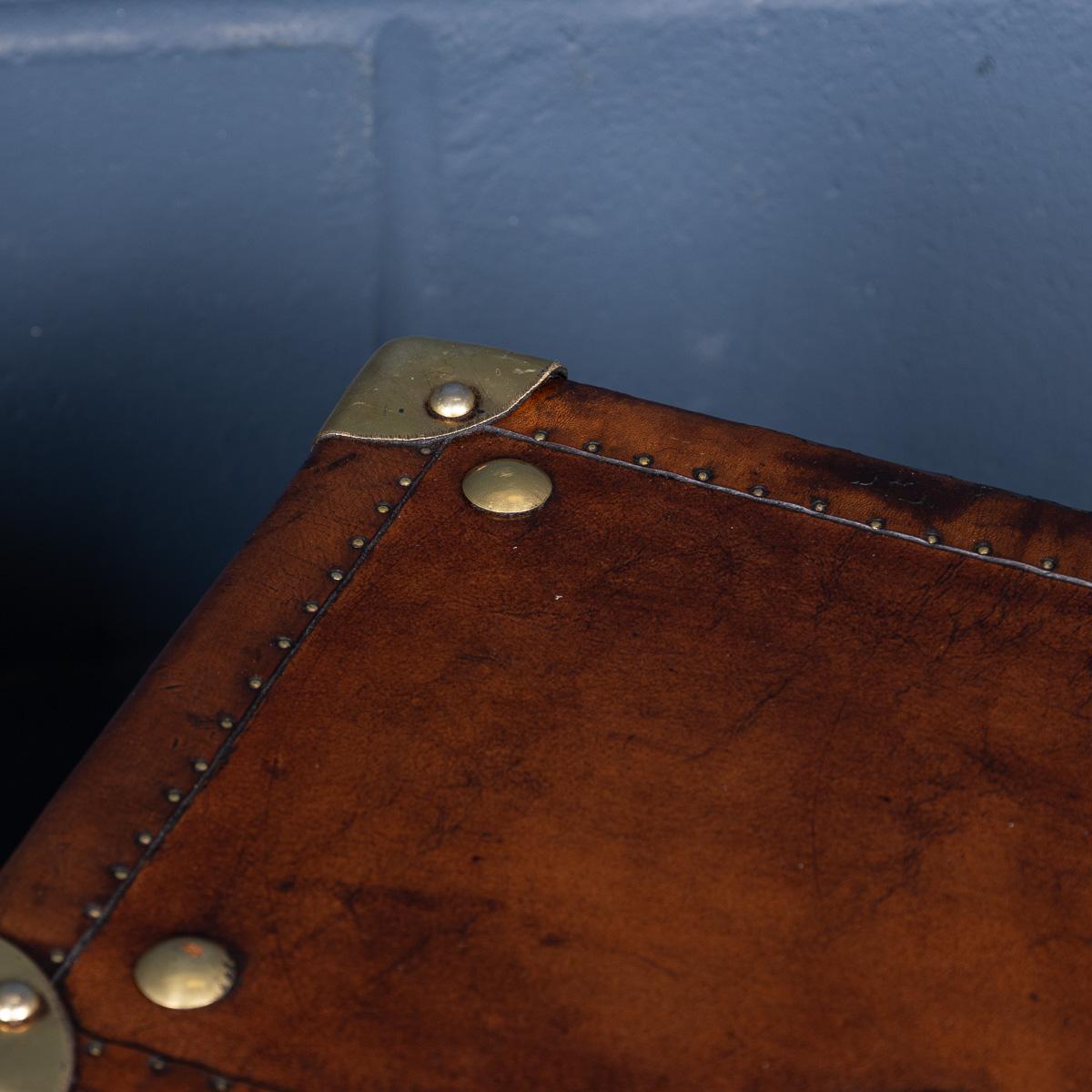 20th Century Pair Of Leather Clad English Army / Navy Style Trunks For Sale 11
