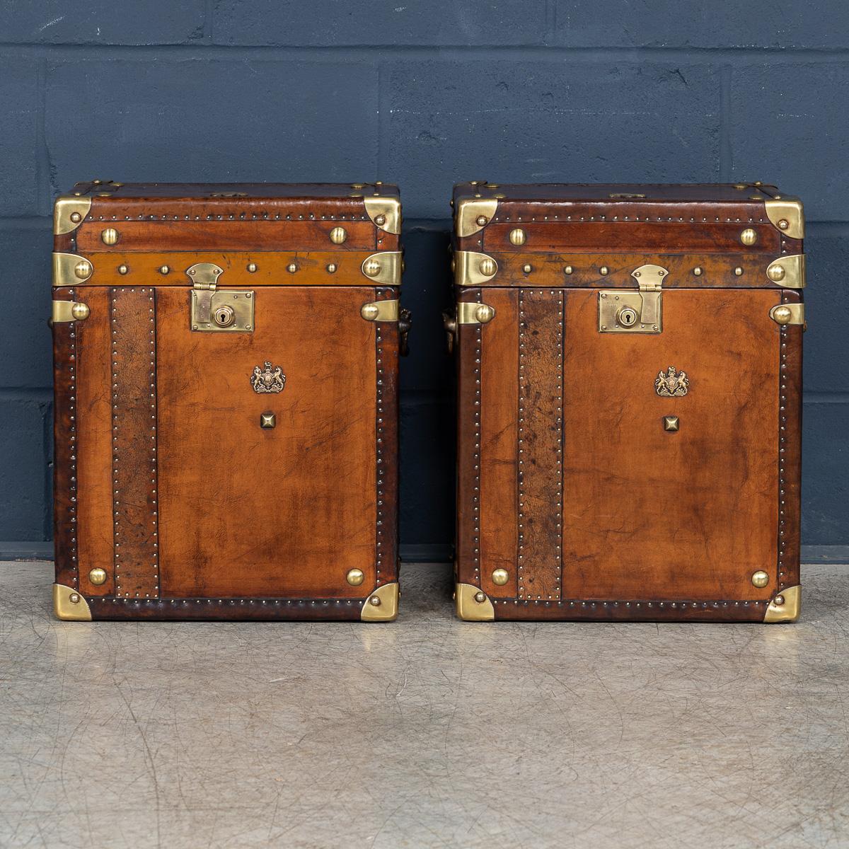 Other 20th Century Pair Of Leather Clad English Army / Navy Style Trunks For Sale