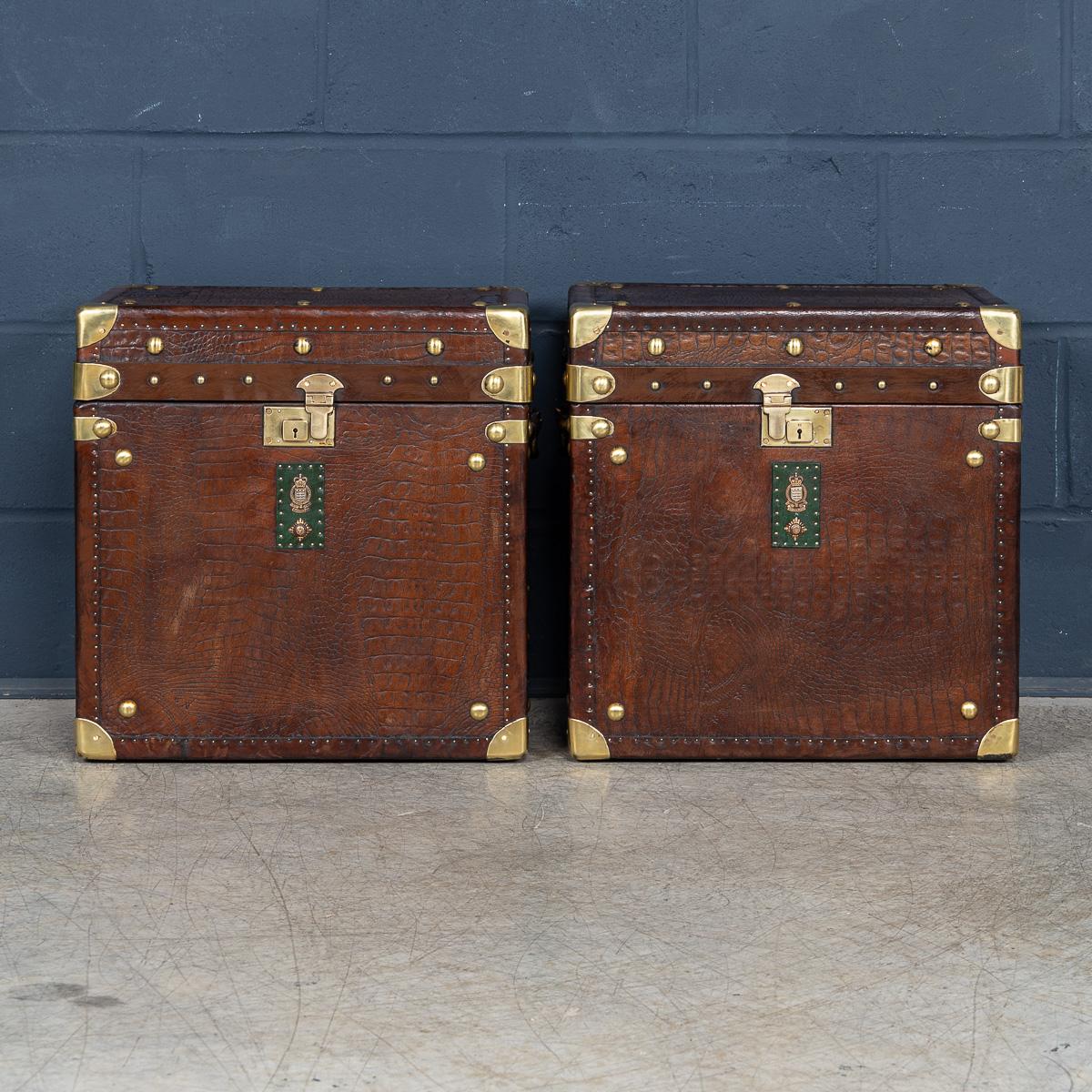 Other 20th Century Pair Of Leather Clad English Army / Navy Style Trunks For Sale