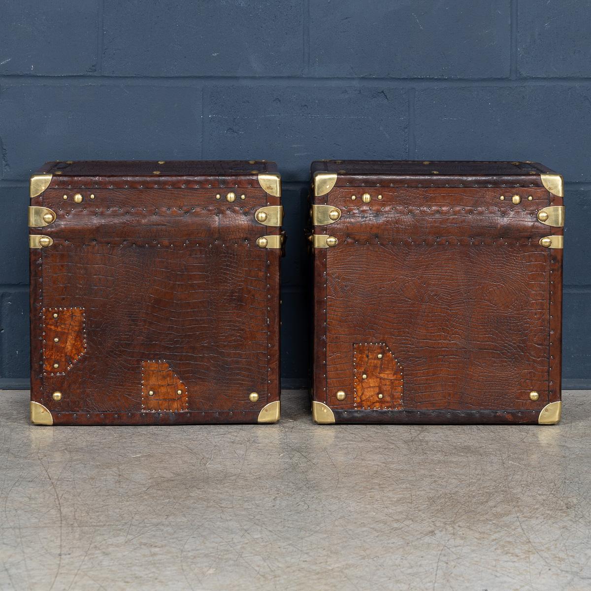 20th Century Pair Of Leather Clad English Army / Navy Style Trunks In Good Condition For Sale In Royal Tunbridge Wells, Kent