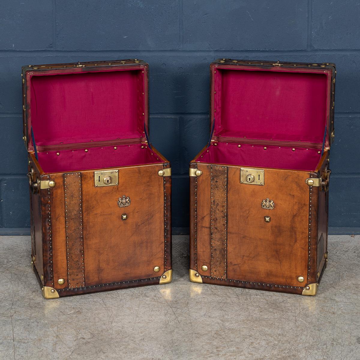 20th Century Pair Of Leather Clad English Army / Navy Style Trunks For Sale 1