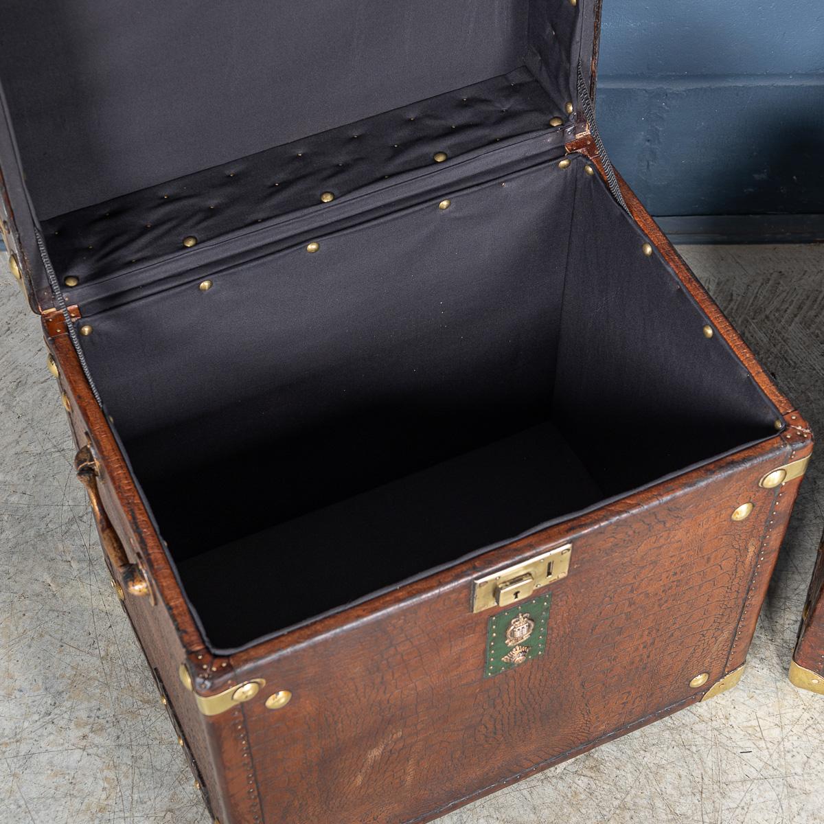 20th Century Pair Of Leather Clad English Army / Navy Style Trunks For Sale 2