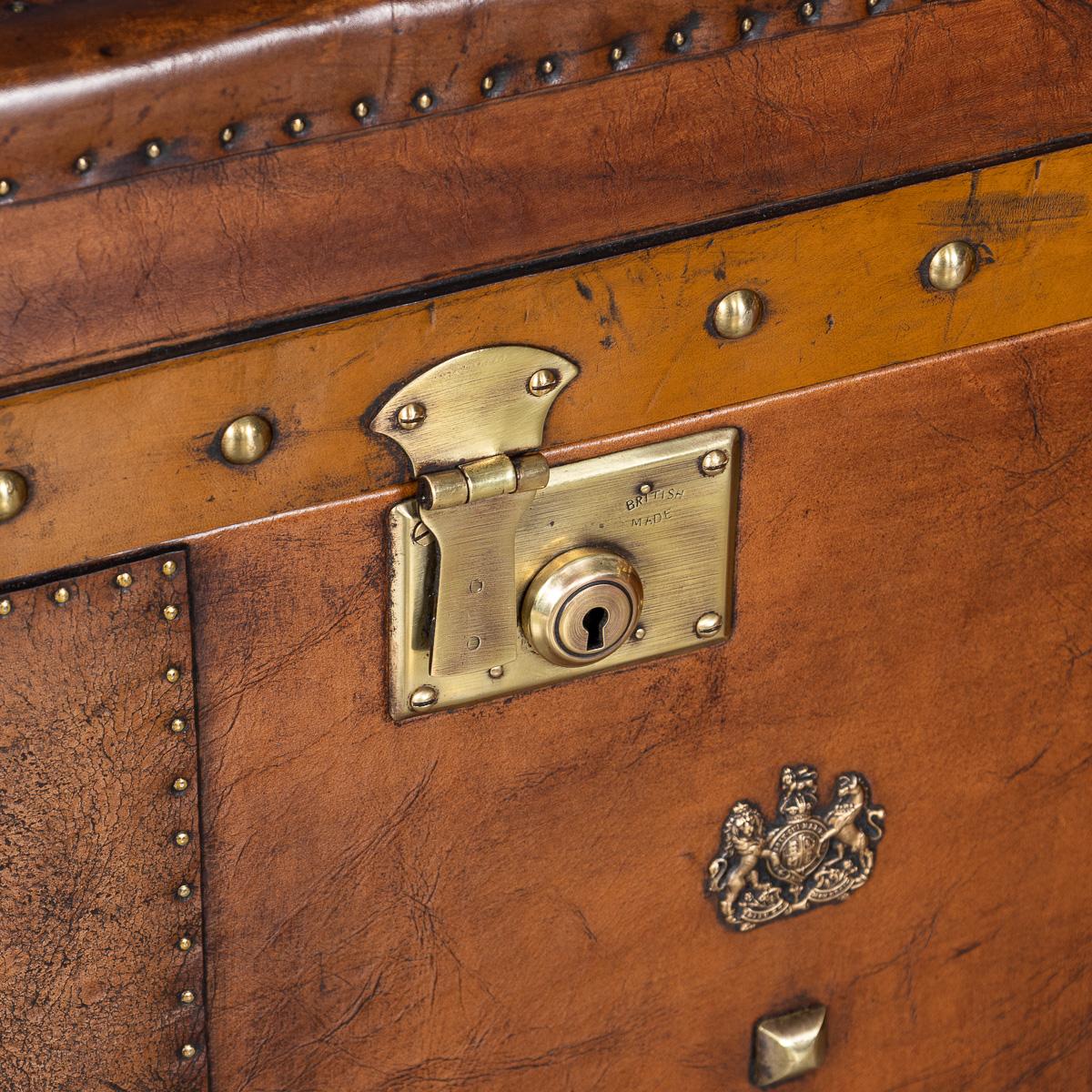 20th Century Pair Of Leather Clad English Army / Navy Style Trunks For Sale 3
