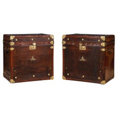 20th Century Pair Of Leather Clad English Army / Navy Style Trunks