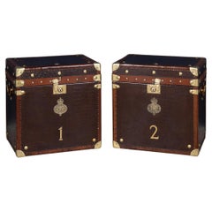 20th Century Pair Of Leather Clad English Army / Navy Style Trunks