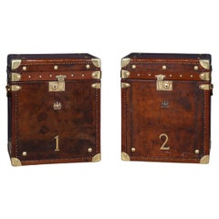 20th Century Pair Of Leather Clad English Army / Navy Style Trunks