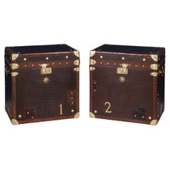 20th Century Pair Of Leather Clad English Army / Navy Style Trunks