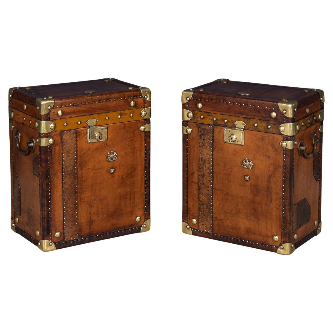 20th Century Pair Of Leather Clad English Army / Navy Style Trunks