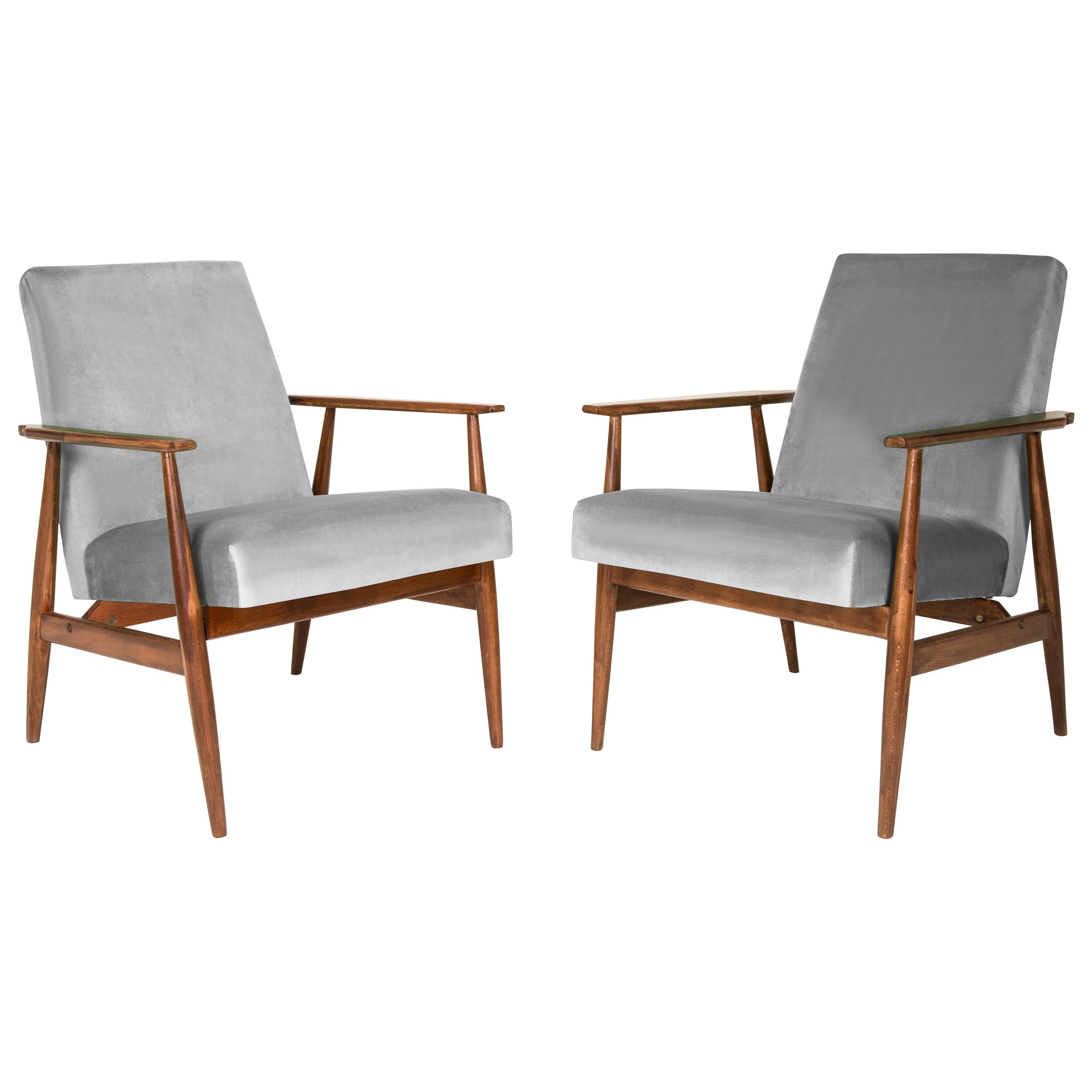 20th Century Pair of Light Gray Dante Armchairs, H. Lis, 1960s