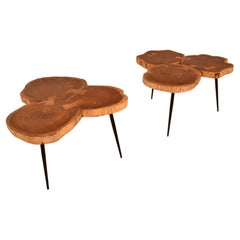 Paire de tables basses/de cocktail en acacia aux bords naturels, datant du XXe siècle