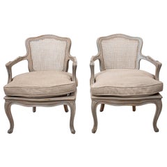 20th Century Pair of Louis XV Style Cane Back Armchairs