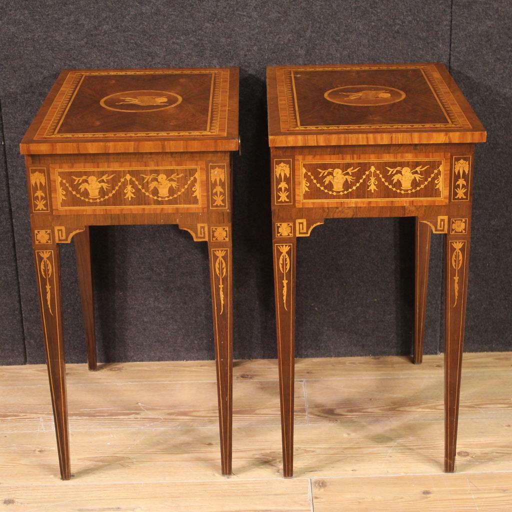 20th Century Pair of Louis XVI Style Inlaid Wood Italian Night Stands, 1960 In Good Condition In Vicoforte, Piedmont