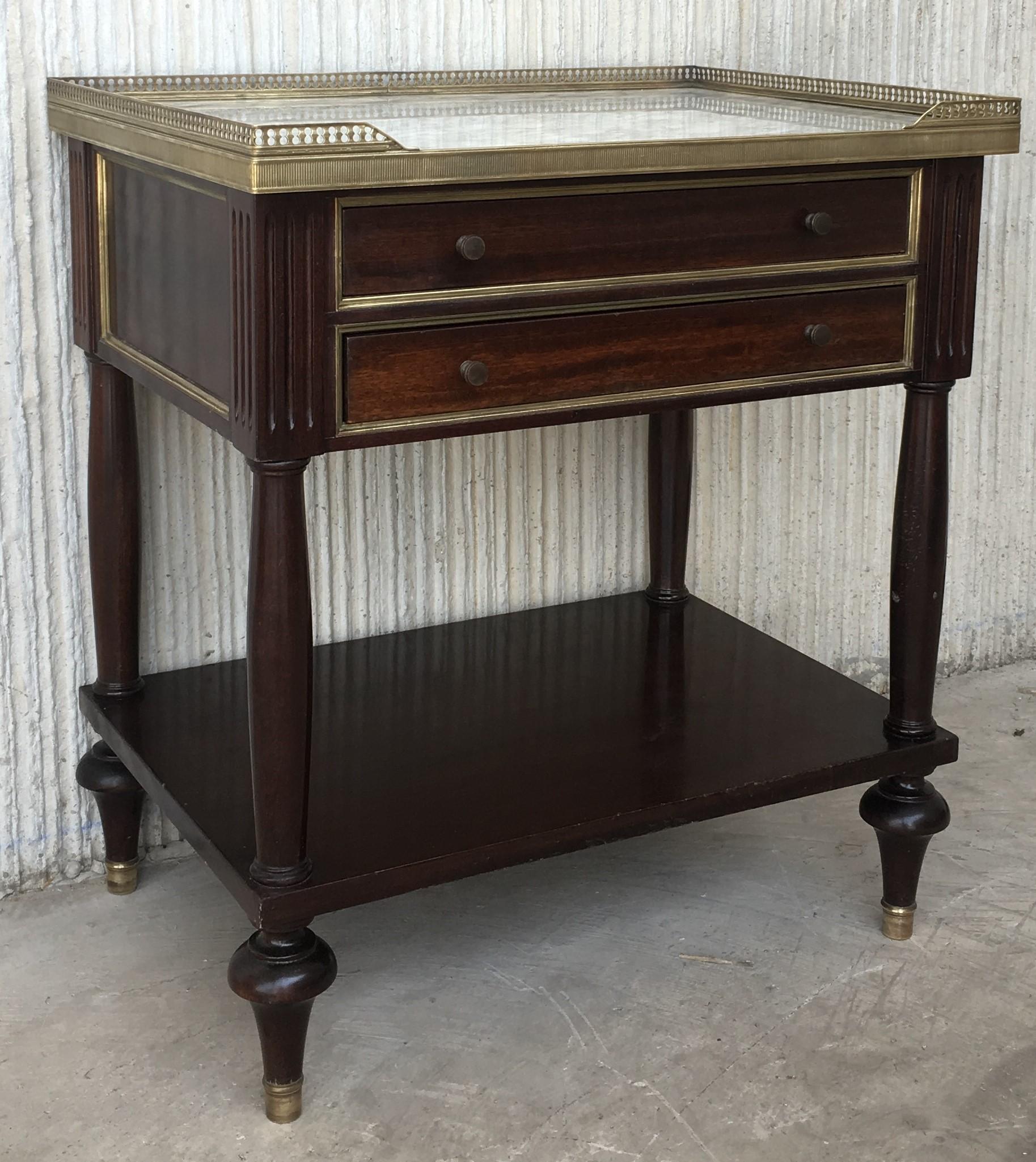 French 20th Century Pair of Louis XVI Style Marble-Top, Bronze and Walnut Nightstands