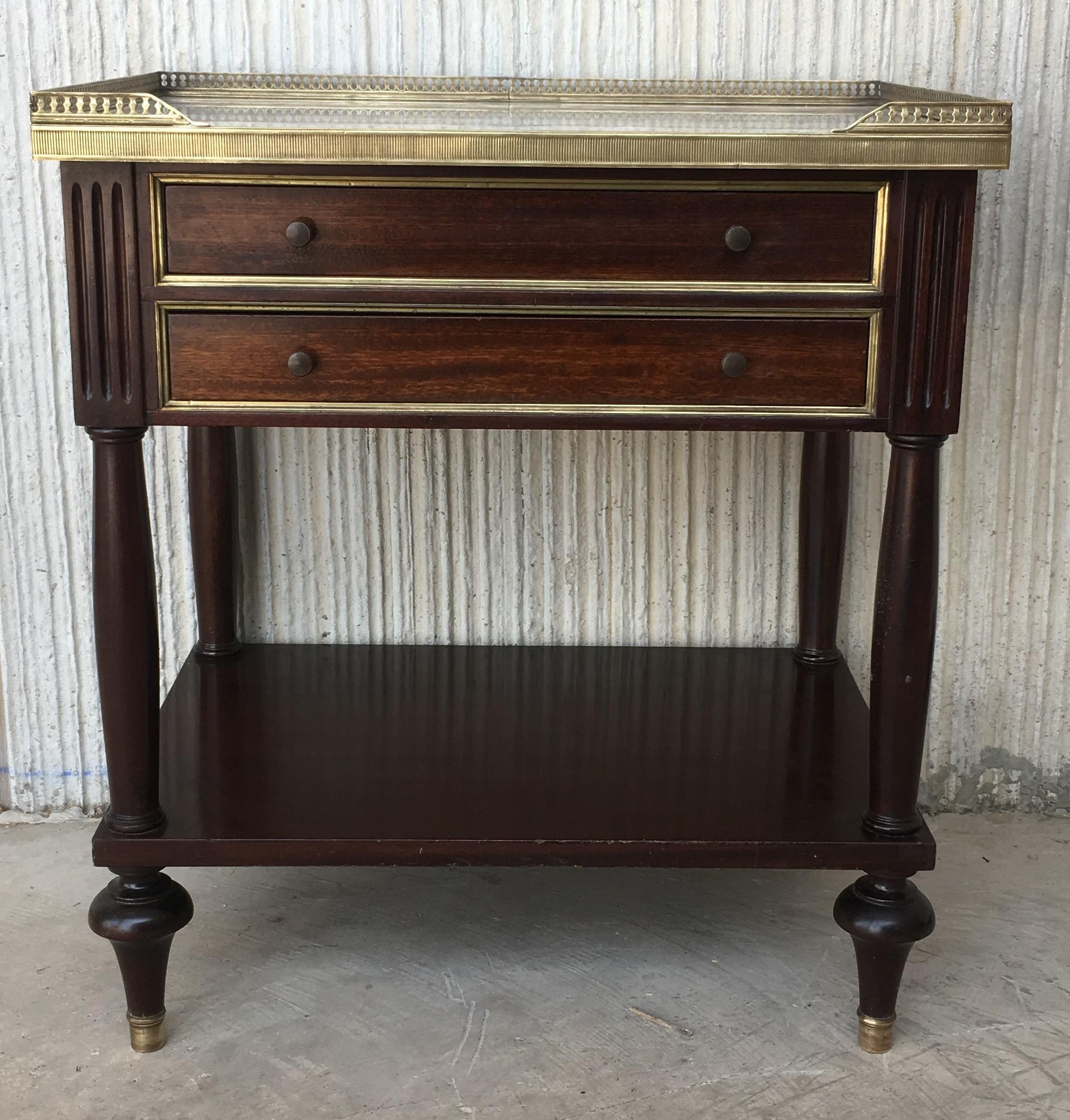 19th Century 20th Century Pair of Louis XVI Style Marble-Top, Bronze and Walnut Nightstands