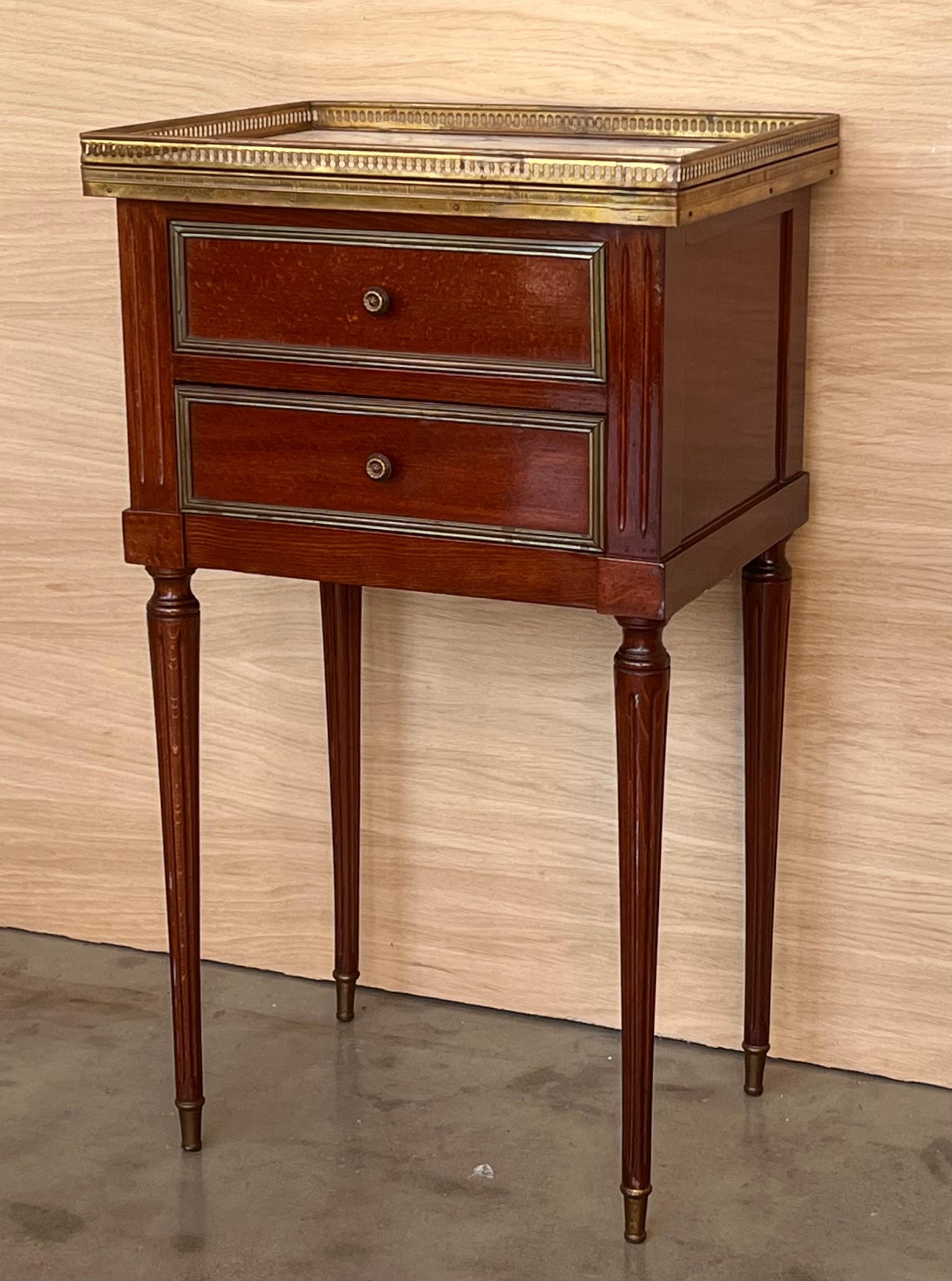 19th Century 20th Century Pair of Louis XVI Style Marble-Top, Bronze and Walnut Nightstands For Sale