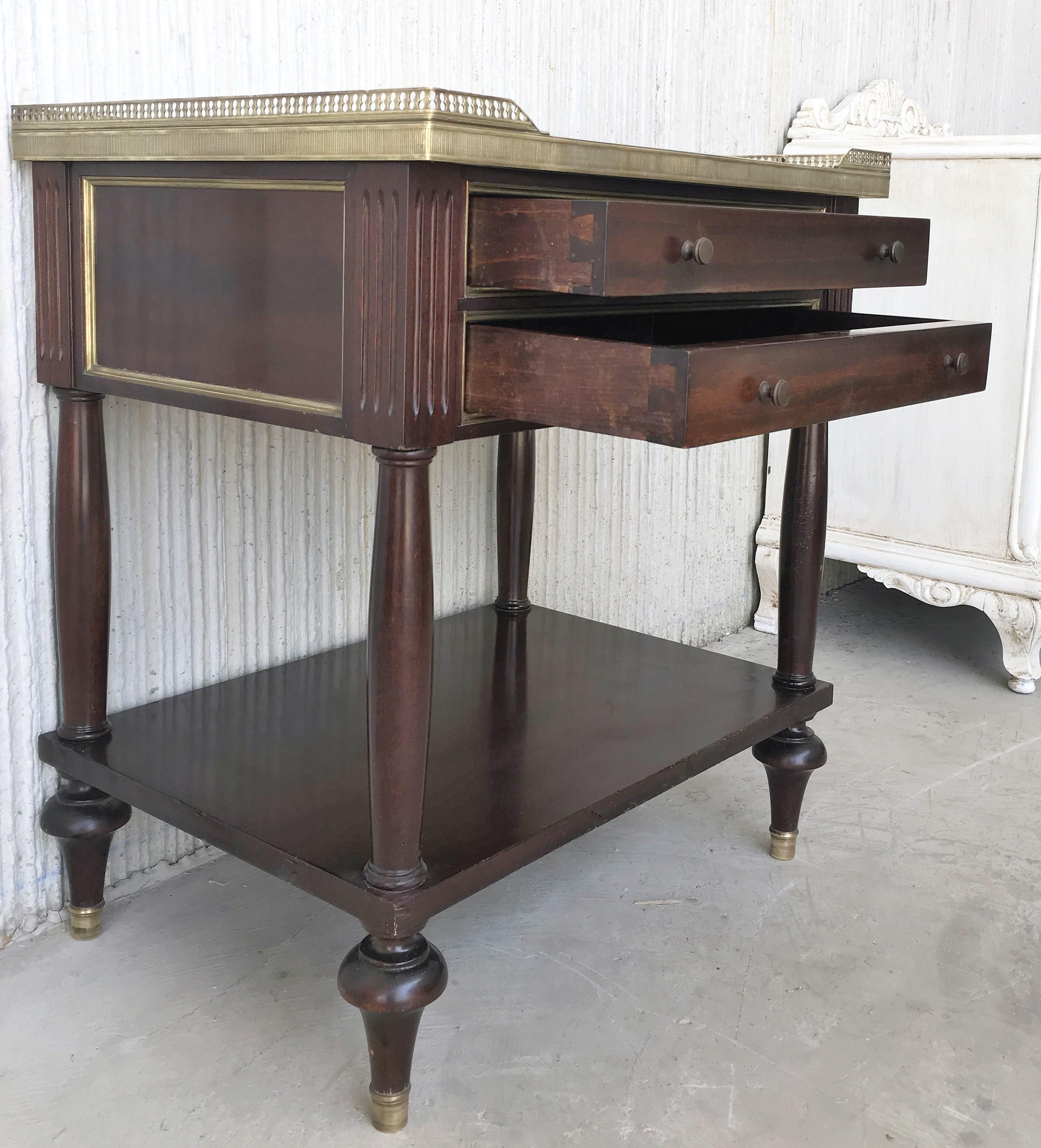 20th Century Pair of Louis XVI Style Marble-Top, Bronze and Walnut Nightstands 1