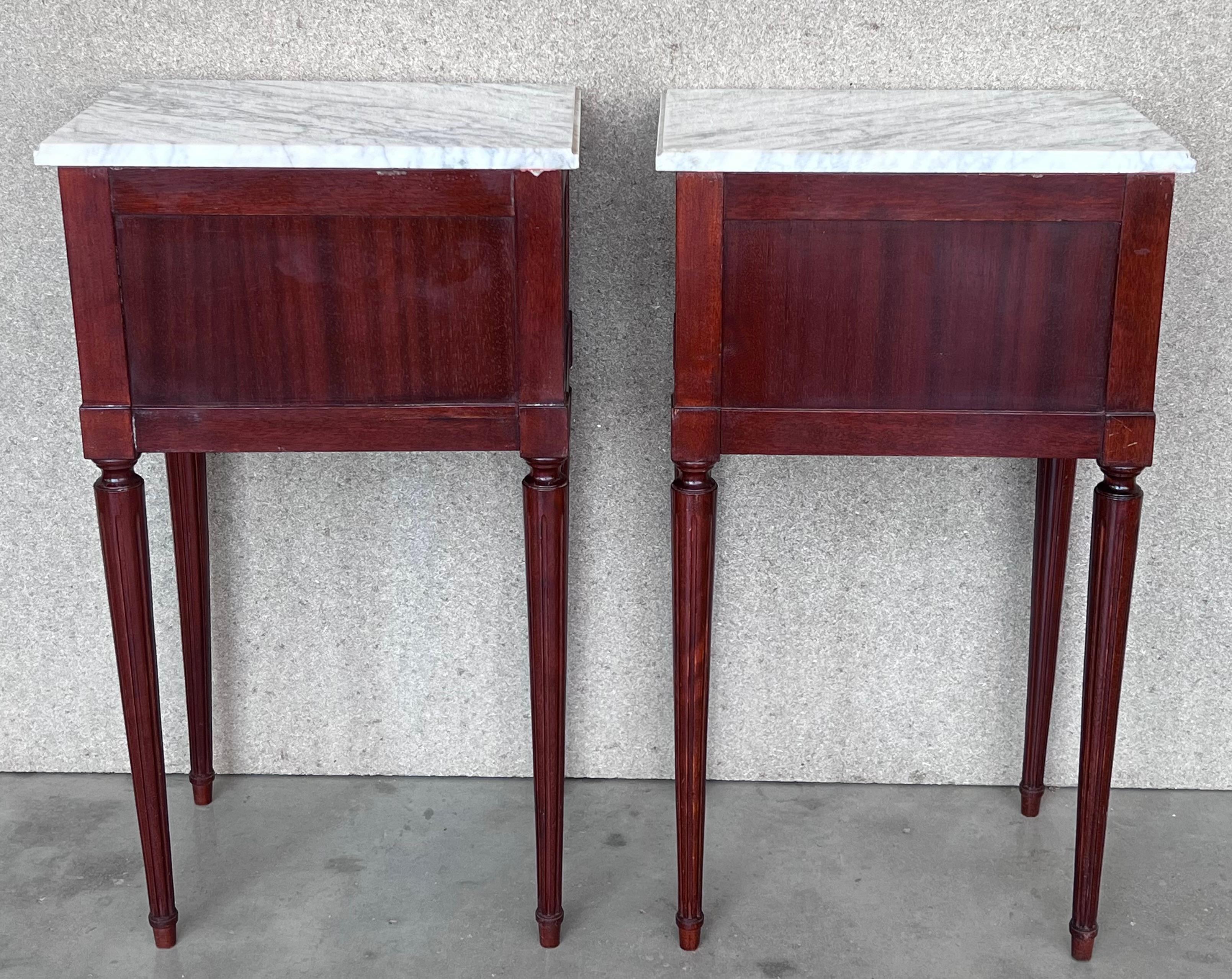 20th Century Pair of Louis XVI Style Marble-Top, Bronze and Walnut Nightstands 1