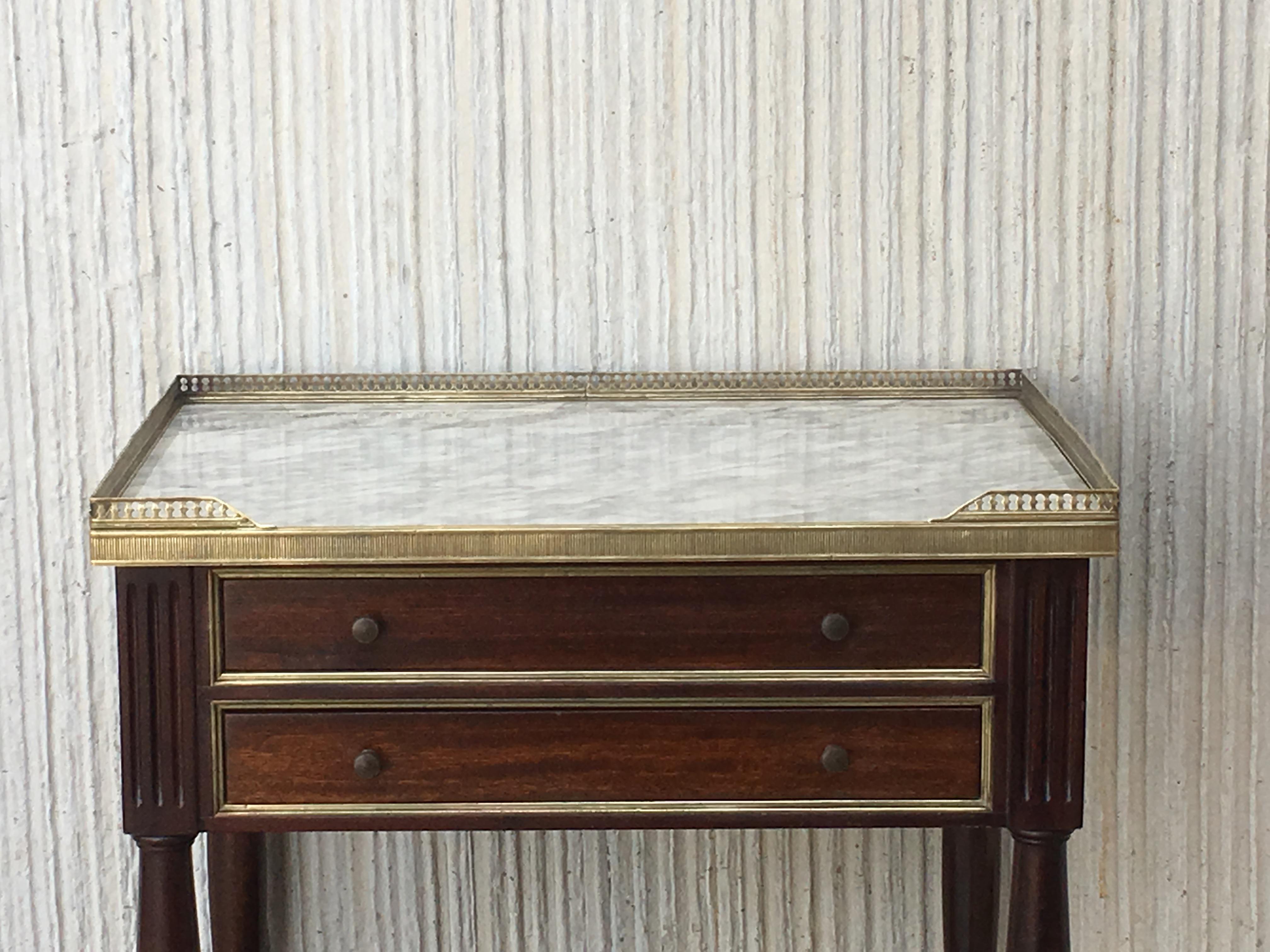 20th Century Pair of Louis XVI Style Marble-Top, Bronze and Walnut Nightstands 3