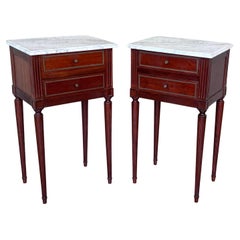 20th Century Pair of Louis XVI Style Marble-Top, Bronze and Walnut Nightstands