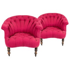 20th Century Pair of Lovely French Cushioned Chairs in Rose Upholstery