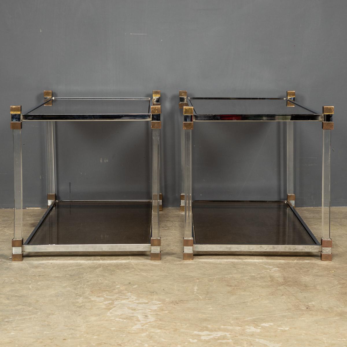 French 20th Century Pair Of Lucite & Brass Side Tables, c.1970 For Sale