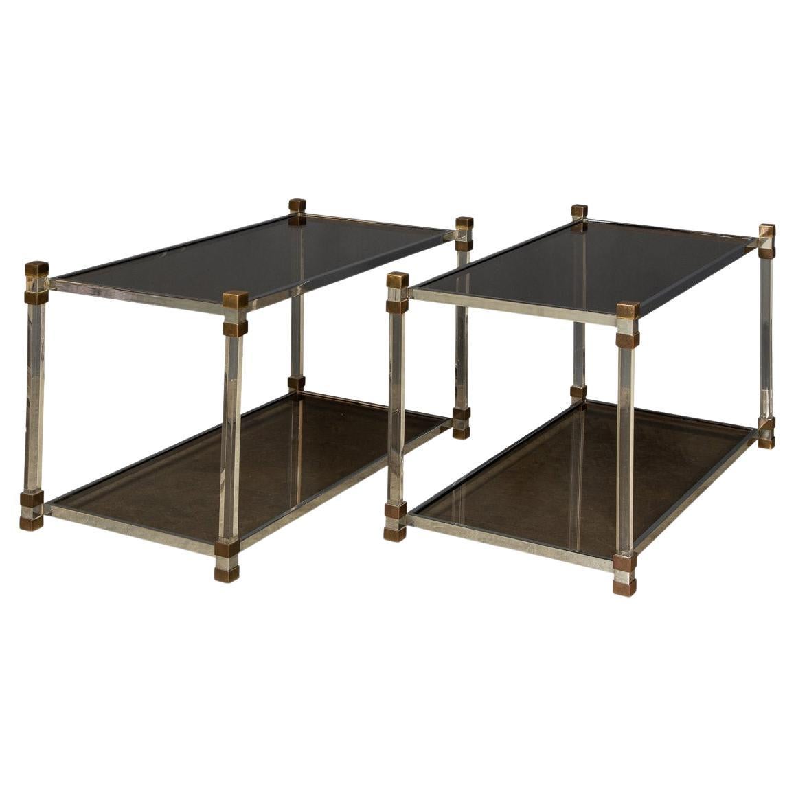 20th Century Pair Of Lucite & Brass Side Tables, c.1970 For Sale