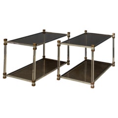 20th Century Pair Of Lucite & Brass Side Tables, c.1970