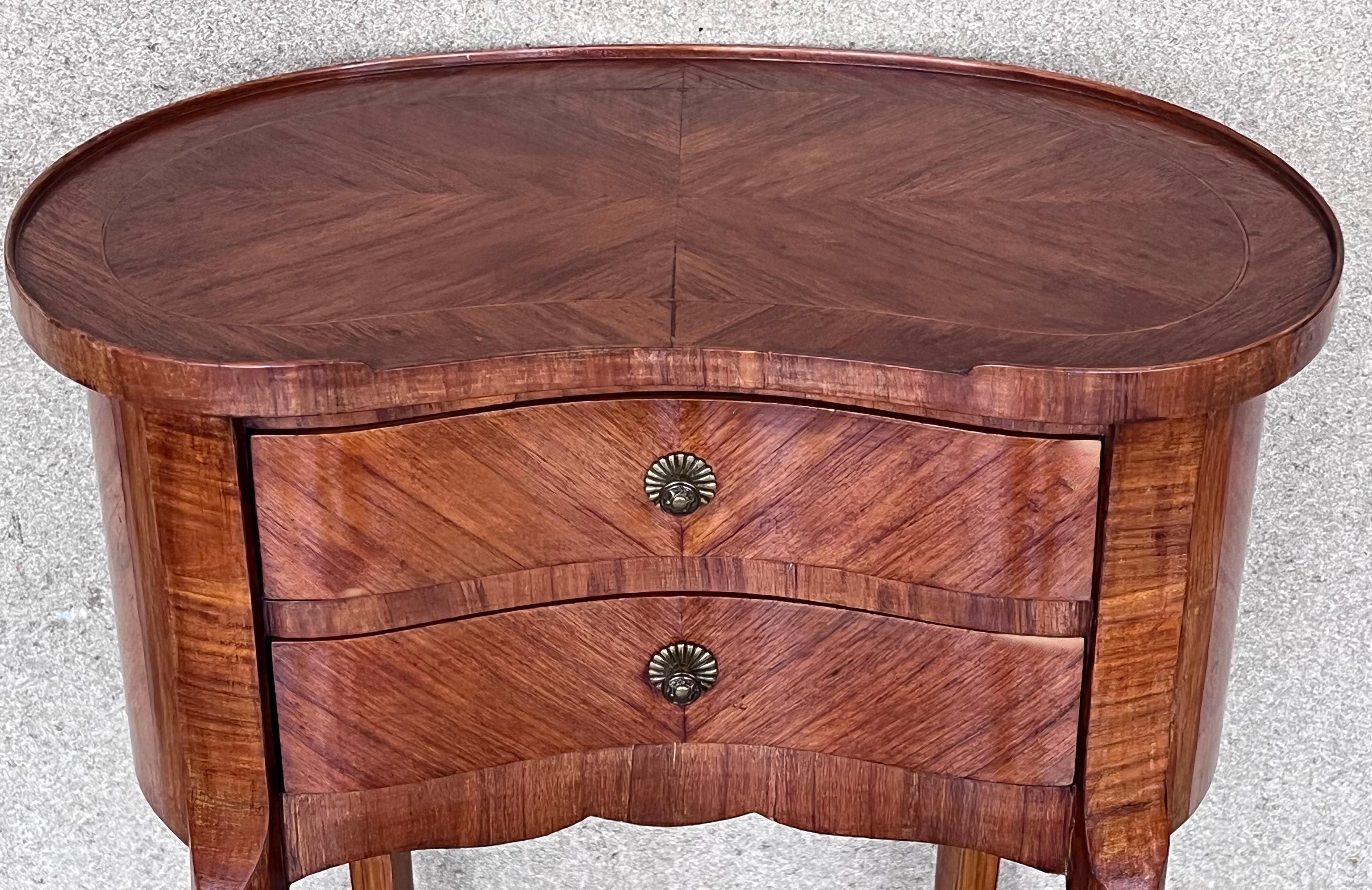 20th Century Pair of Mahogany Nightstands with Kidney Shape and Two Drawers 4