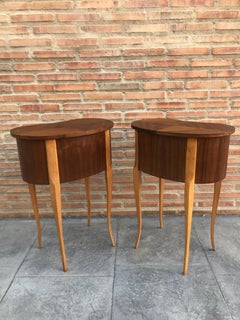 20th Century Pair of Mahogany Nightstands with Kidney Shape and Two Drawers
