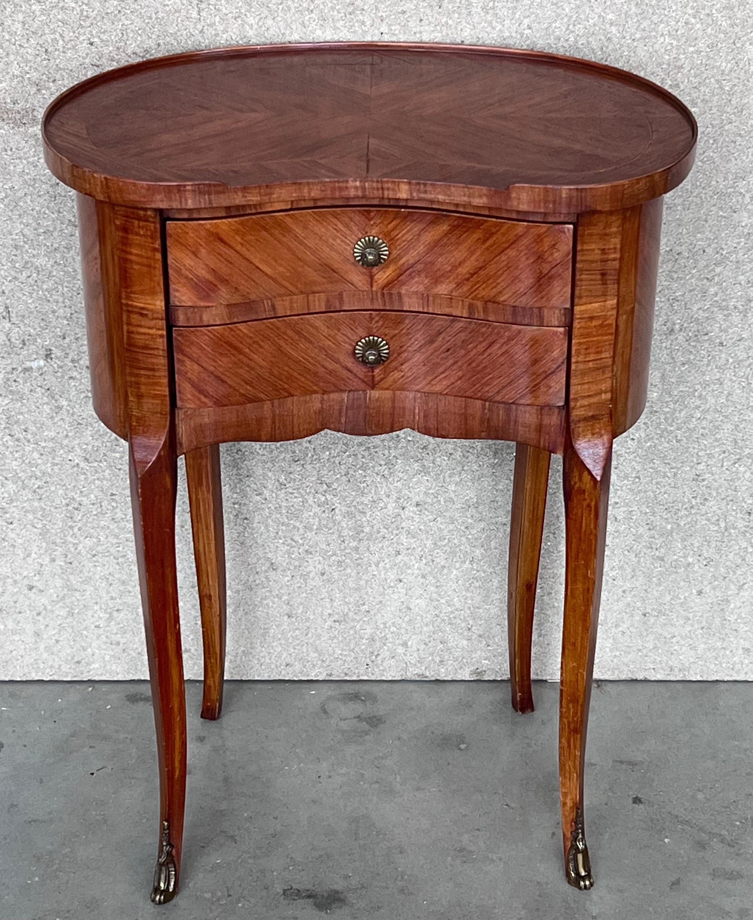 Louis XV 20th Century Pair of Mahogany Nightstands with Kidney Shape and Two Drawers
