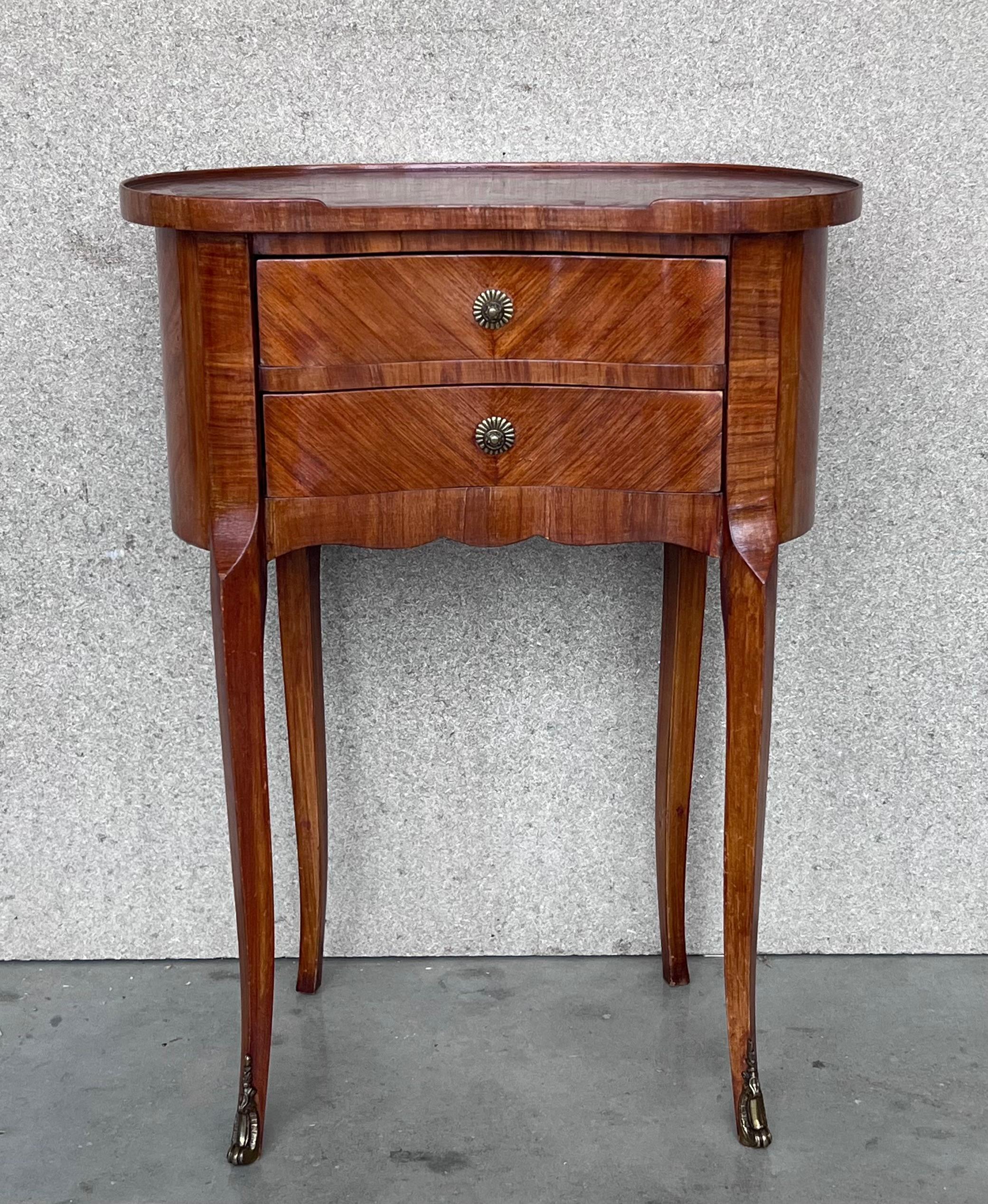 Spanish 20th Century Pair of Mahogany Nightstands with Kidney Shape and Two Drawers