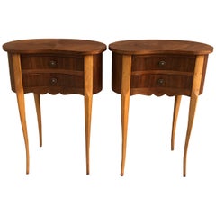 20th Century Pair of Mahogany Nightstands with Kidney Shape and Two Drawers