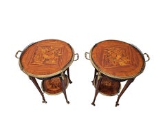 20th Century Pair of Marquetry Inlaid Occasional Tables with Ormolu Mounts