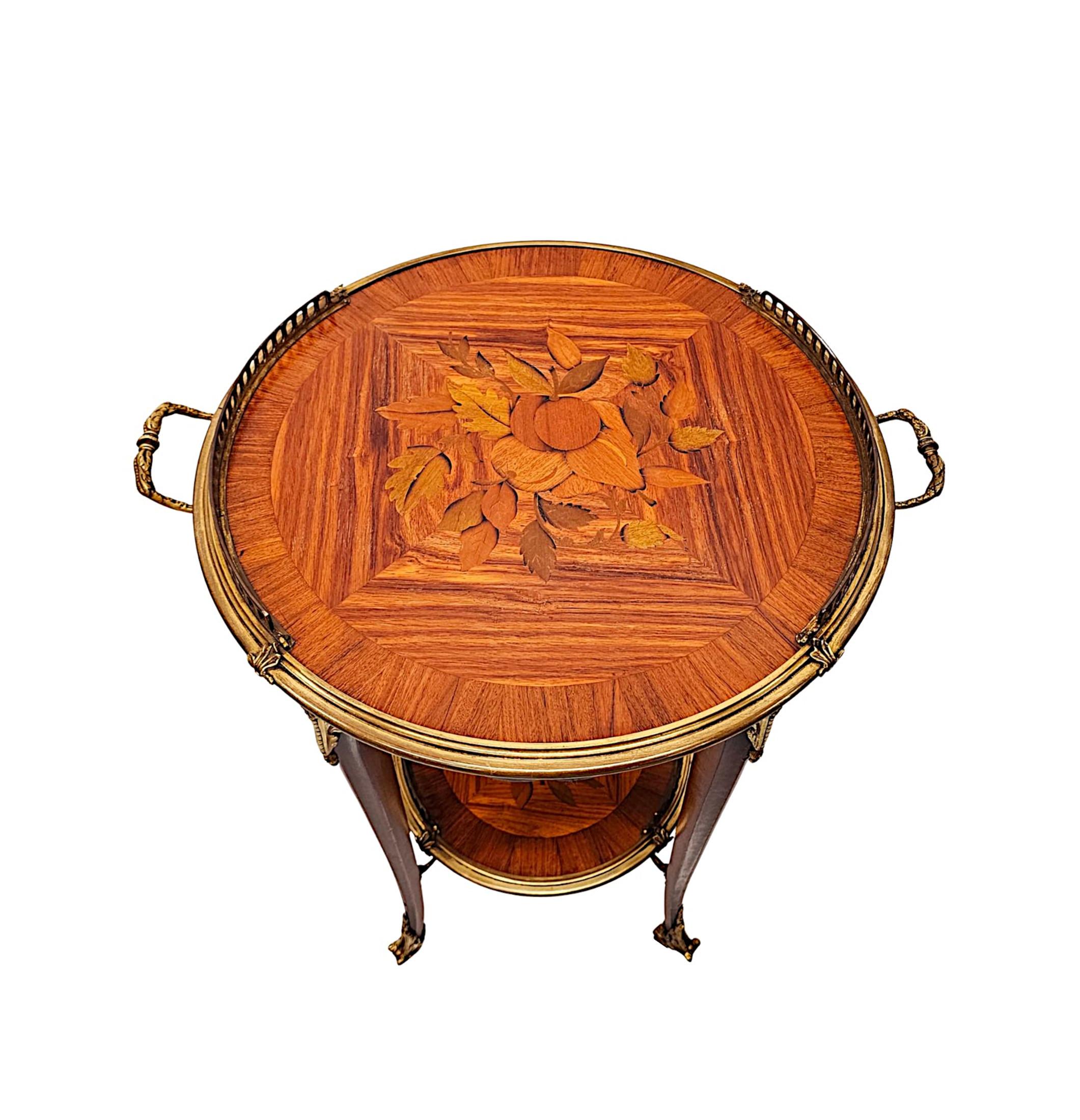 French 20th Century Pair of Marquetry Inlaid Occasional Tables with Ormolu Mounts For Sale
