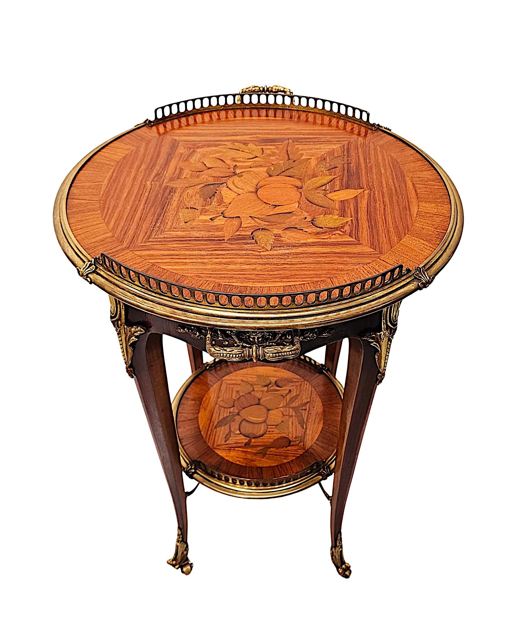 20th Century Pair of Marquetry Inlaid Occasional Tables with Ormolu Mounts For Sale 1