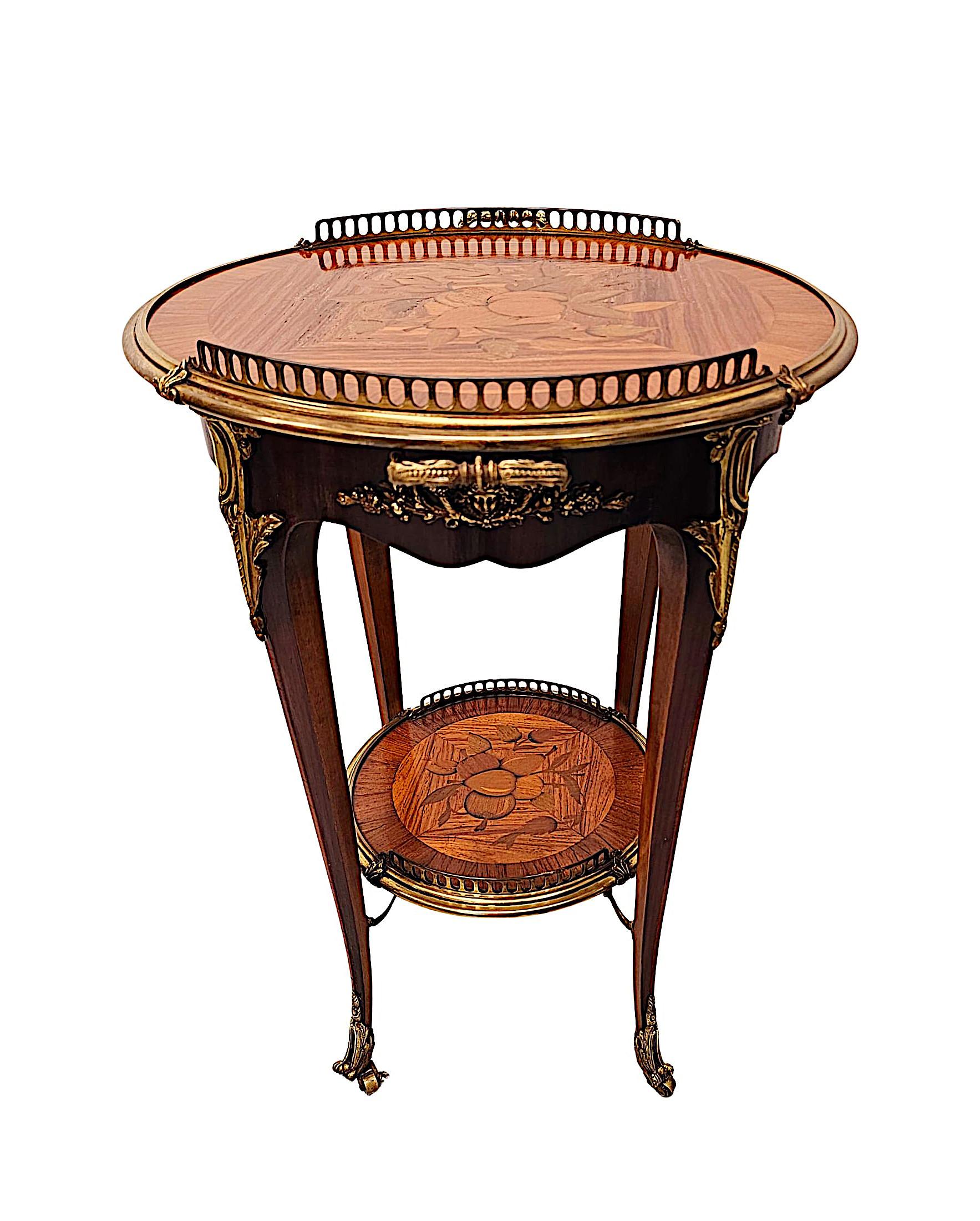 20th Century Pair of Marquetry Inlaid Occasional Tables with Ormolu Mounts For Sale 2